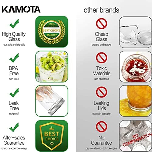 KAMOTA Mason Jar Set of 6 10oz BPA-Free Premium Quality