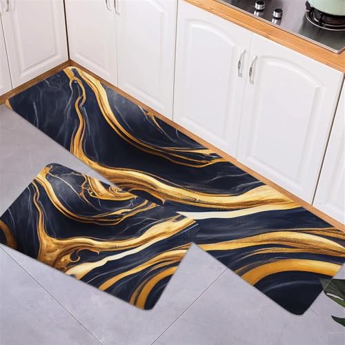 Chic Kitchen Rugs - Abstract Marble Foil Runner Set