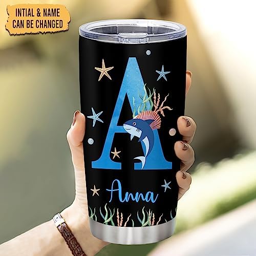 Personalized Shark Lovers Tumbler - Stainless Steel 20 oz for Women Kids