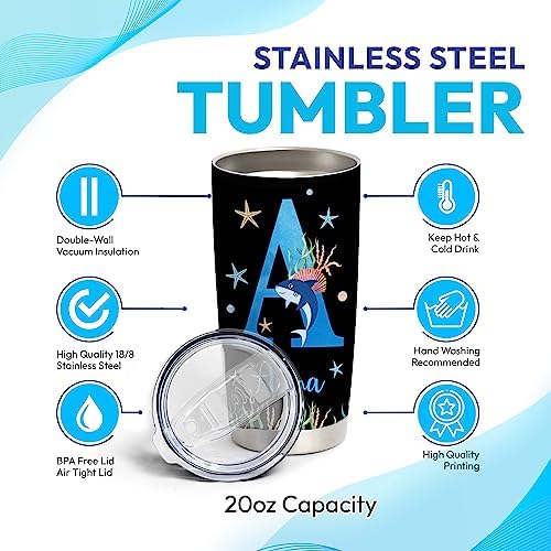 Personalized Shark Lovers Tumbler - Stainless Steel 20 oz for Women Kids