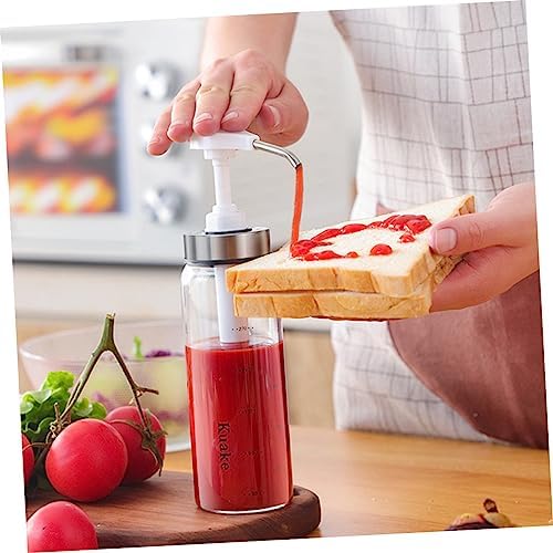 Cabilock 500ml Glass Stainless Steel Sauce Press Bottle