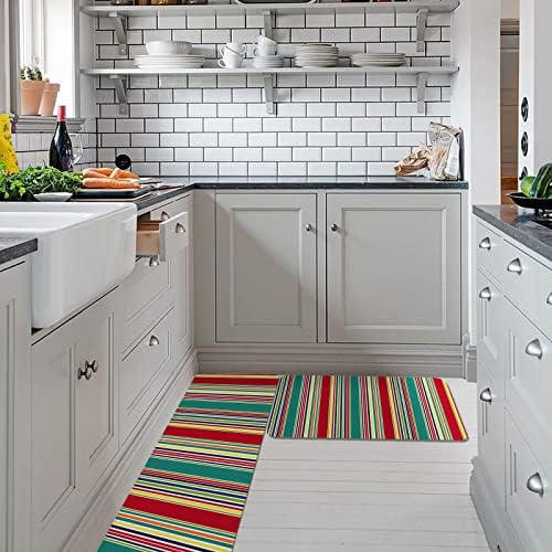 Carosoffe Red Green Striped Kitchen Rugs 2-Pack