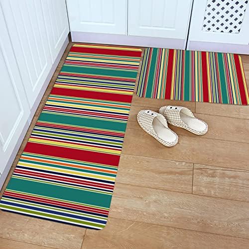 Carosoffe Red Green Striped Kitchen Rugs 2-Pack