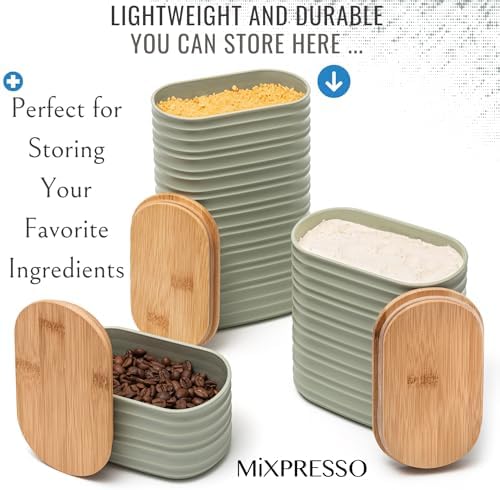 Mixpresso 3 Pcs Olive Green Canisters Set for Kitchen Storage