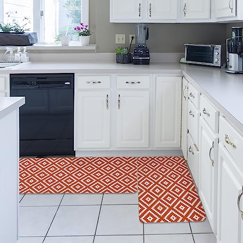 Orange Geometric Kitchen Rugs 2-Pack