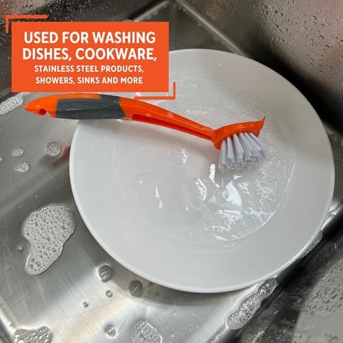 Imusa USA Round Orange Dish Brush with White Bristles for Kitchen Use