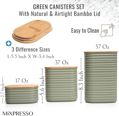 Mixpresso 3 Pcs Olive Green Canisters Set for Kitchen Storage