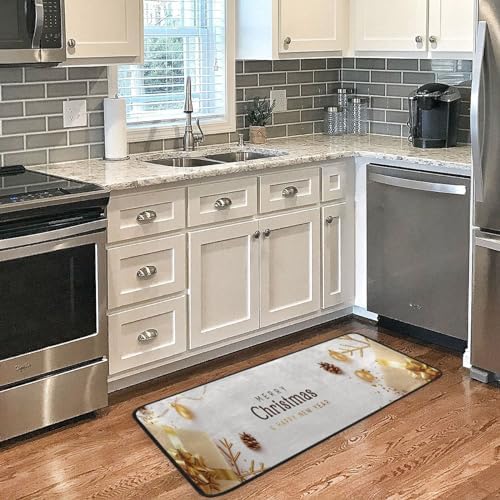 Susiyo Anti Fatigue Kitchen Rug Mat 39x20 in Gold Christmas Banner