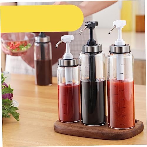 Cabilock 500ml Glass Stainless Steel Sauce Press Bottle