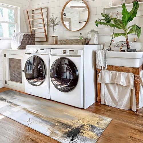 ChenLongwind Kitchen Rugs Set of 2 Abstract Gold Brown