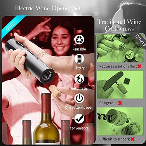 4-in-1 Electric Wine Opener Set with Foil Cutter and Vacuum Stopper