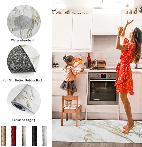 2-Piece Marble Kitchen Rugs Anti Fatigue Non-Slip Kitchen Mat Set