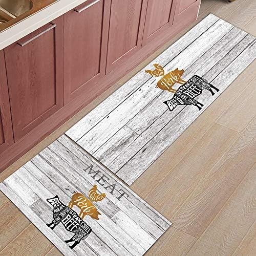 IDOWMATFarm Animal-Themed Kitchen Rugs Set Pig Chicken Cow Barn Wood non-Slip