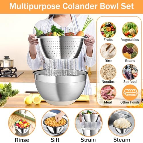 Nicdiet Mixing Bowls Set with Airtight Lids Durable Stackable in Khaki