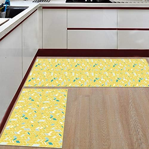 2Pcs Anti Fatigue Kitchen Rugs Geometric Design for Kitchen Standing