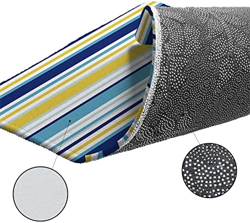 Blue Yellow Striped Kitchen Rug Set 2PCS Non-Slip Mats
