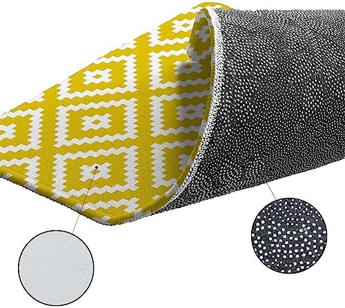 Yellow Geometric Kitchen Rug Set 2PCS Non-Slip Mats