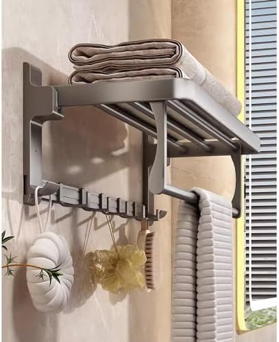 ANNBKA Gray Towel Shelf Wall-Mounted Towel Holder Bathroom Organization Solution
