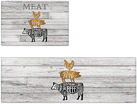 IDOWMATFarm Animal-Themed Kitchen Rugs Set Pig Chicken Cow Barn Wood non-Slip