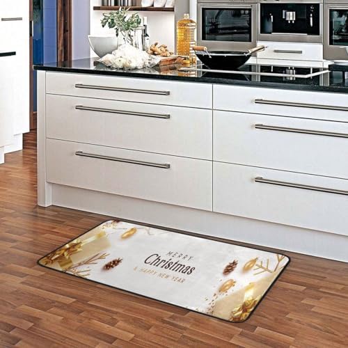 Susiyo Anti Fatigue Kitchen Rug Mat 39x20 in Gold Christmas Banner