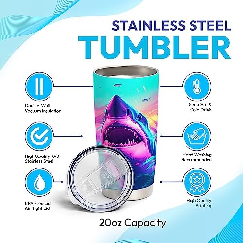 Stainless Steel Tumbler Shark Lover Gift for Women Girls Kids