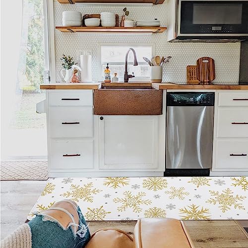 Chucoco Christmas Golden Snowflakes Area Runner Rug Set