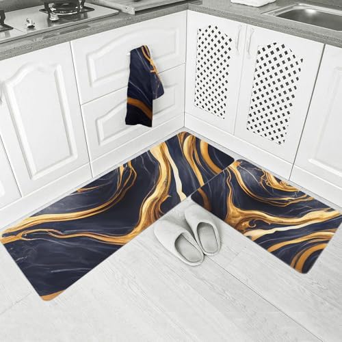 Chic Kitchen Rugs - Abstract Marble Foil Runner Set