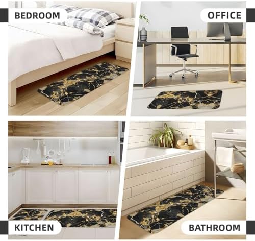 Premium Black Marble texture Kitchen Floor Mat Set