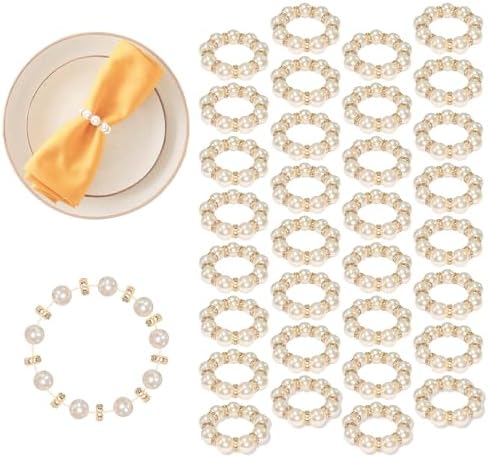 Eunika 100Pcs Wedding Gold Napkin Rings Beaded Decorative Holders