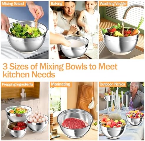 Nicdiet Mixing Bowls Set with Airtight Lids Durable Stackable in Khaki