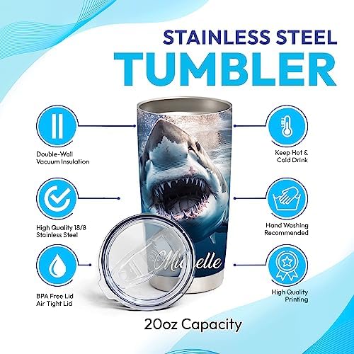 Hyturtle Shark Lover 20oz Stainless Steel Tumbler With Flip Lid