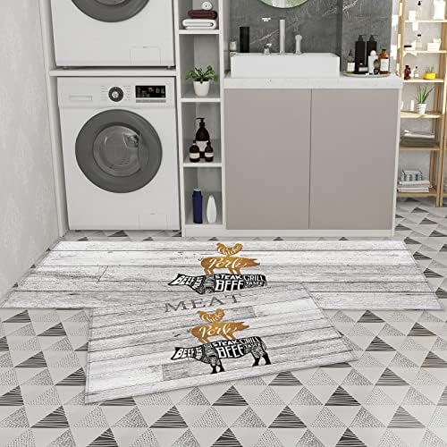 IDOWMATFarm Animal-Themed Kitchen Rugs Set Pig Chicken Cow Barn Wood non-Slip