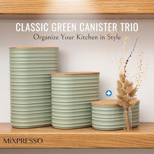 Mixpresso 3 Pcs Olive Green Canisters Set for Kitchen Storage