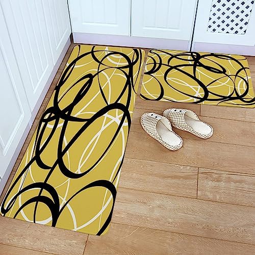 Yellow Geometric Kitchen Rugs Set