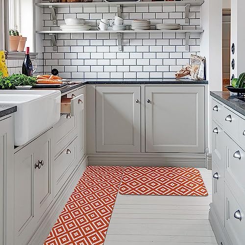 Orange Geometric Kitchen Rugs 2-Pack