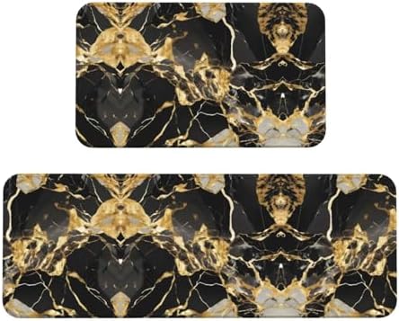 Premium Black Marble texture Kitchen Floor Mat Set