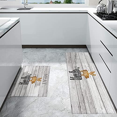 IDOWMATFarm Animal-Themed Kitchen Rugs Set Pig Chicken Cow Barn Wood non-Slip