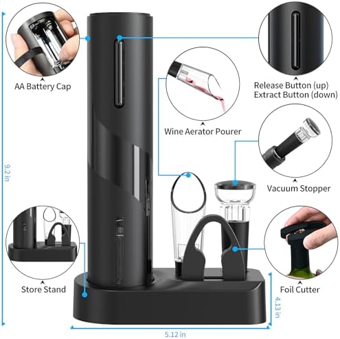 4-in-1 Electric Wine Opener Set with Foil Cutter and Vacuum Stopper
