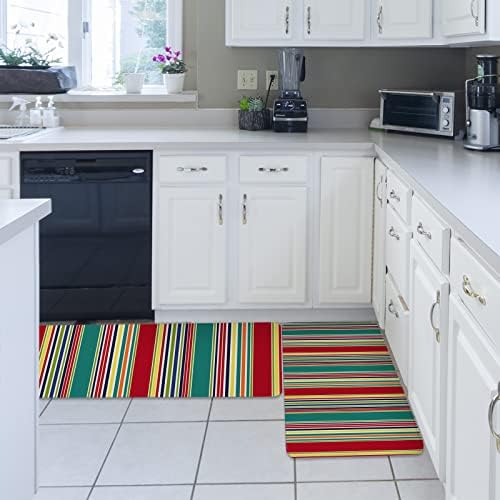Carosoffe Red Green Striped Kitchen Rugs 2-Pack
