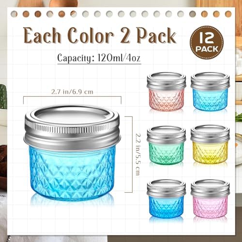 12PCS Multicolor Mason Jars for Cooking Crafting