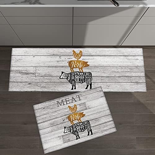 IDOWMATFarm Animal-Themed Kitchen Rugs Set Pig Chicken Cow Barn Wood non-Slip