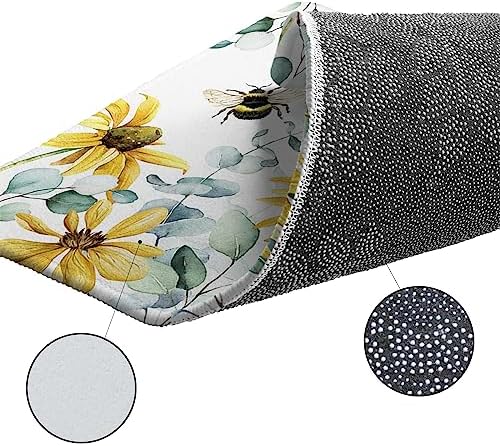 Yellow Flower Kitchen Rug Set 2PCS Non-Slip Absorbent Mats