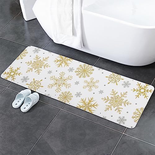 Chucoco Christmas Golden Snowflakes Area Runner Rug Set