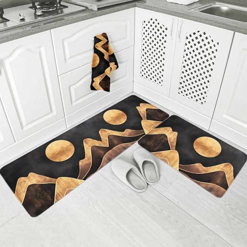 Golden Moon Mountains Kitchen Rugs Set