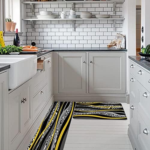 Yellow Geometric Kitchen Rug Set 2PCS Non-Slip Soft Absorbent Mats