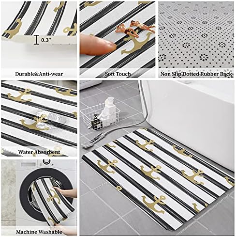 2-Piece Black White Kitchen Mat Set with Anchor Pattern