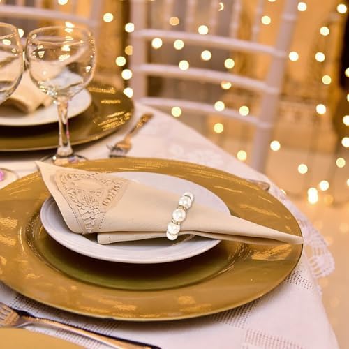 Eunika 100Pcs Wedding Gold Napkin Rings Beaded Decorative Holders