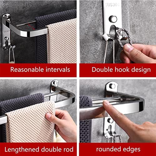Stainless Steel Towel Rail Rack with 2 Hooks