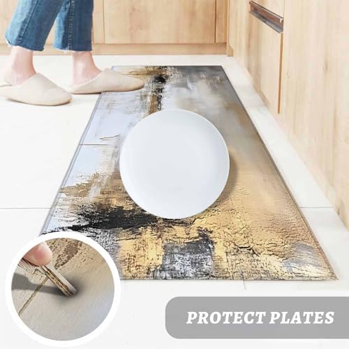 ChenLongwind Kitchen Rugs Set of 2 Abstract Gold Brown