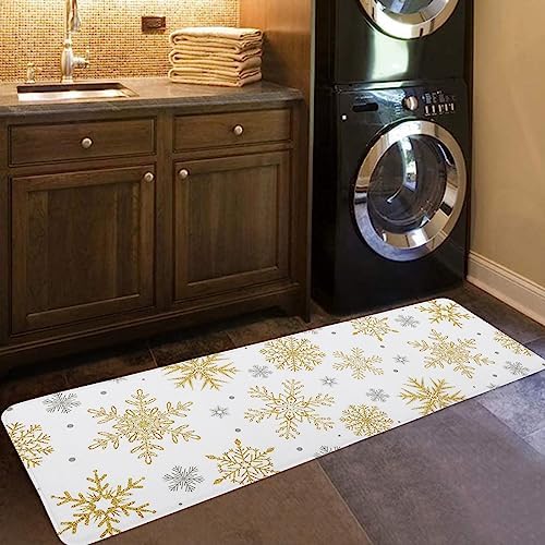 Chucoco Christmas Golden Snowflakes Area Runner Rug Set